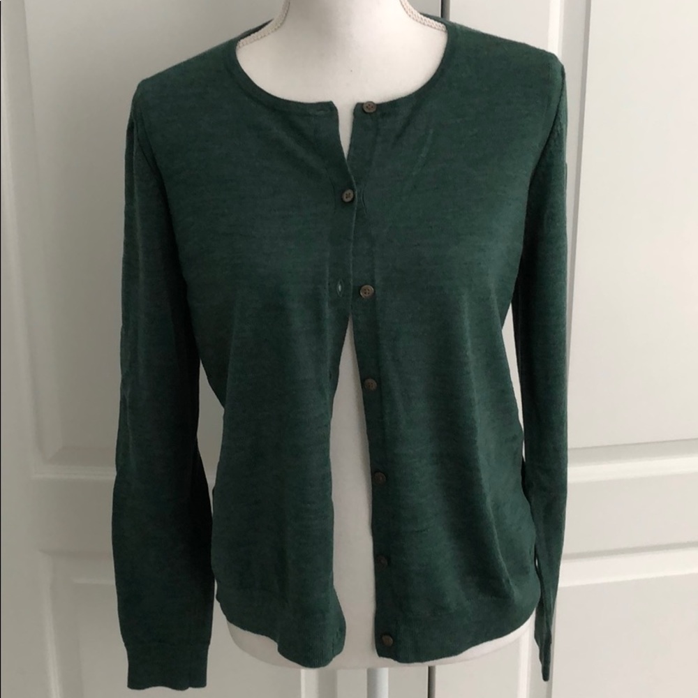 Gap Extra Fine Merino Wool Cardigan Forest Green